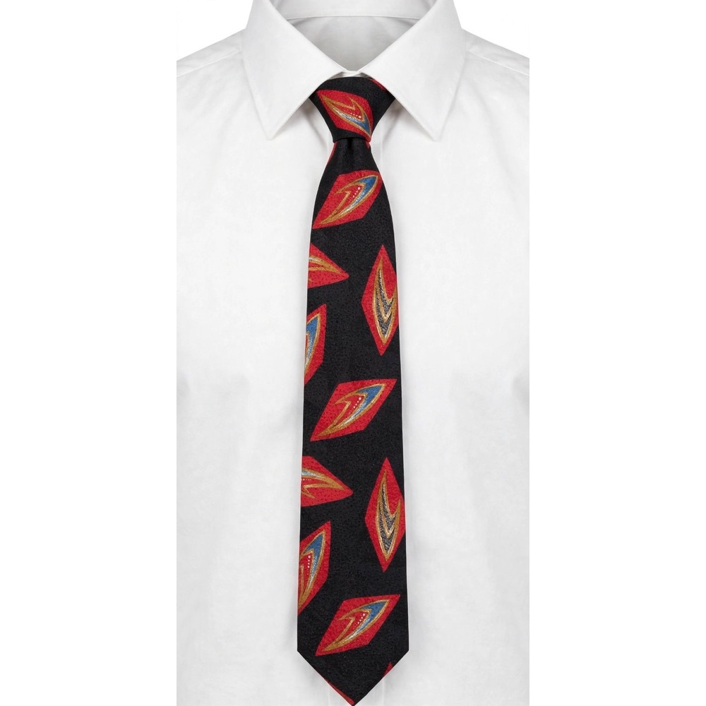 Fanti Italy 100% Silk Tie Black Red Gold Blue Retro Geometric Designer Mens